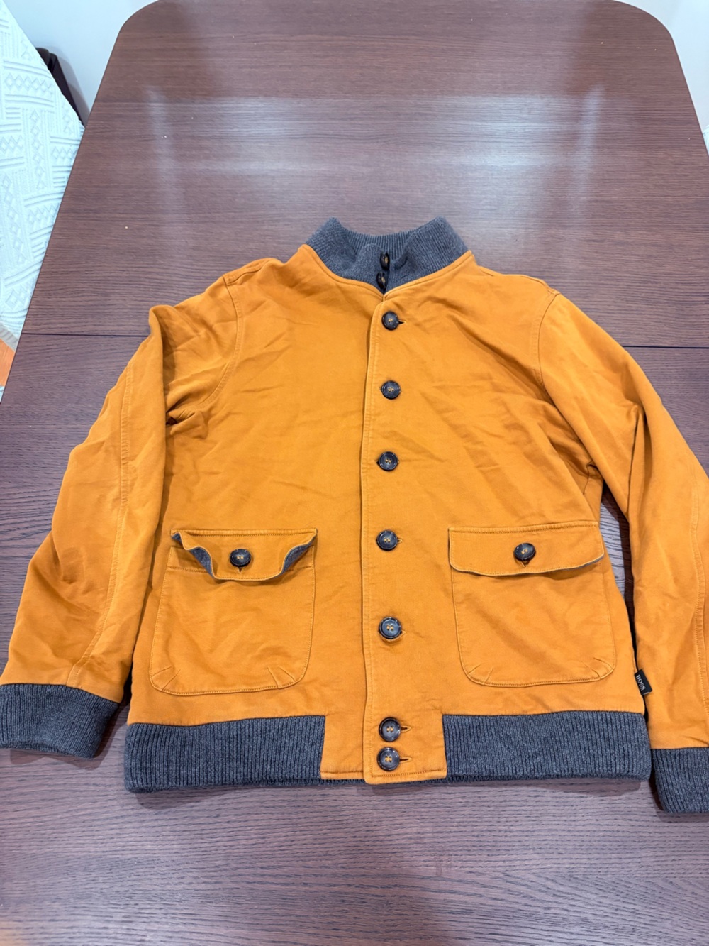 Boss Men's Mustard Bomber Jacket with Contrast Knit Trim